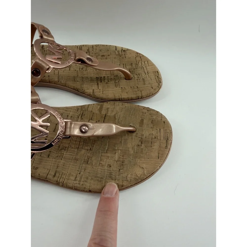 Michael Kors Women's Sable MK Charm Jelly PVC Cork Flip Flop Sandals Size 6